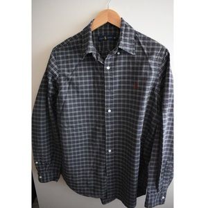 Men’s button down green and blue polo